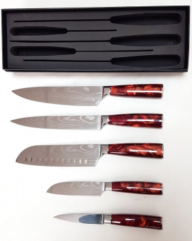 Messerset Damastmuster 5 teilig in Geschenkbox